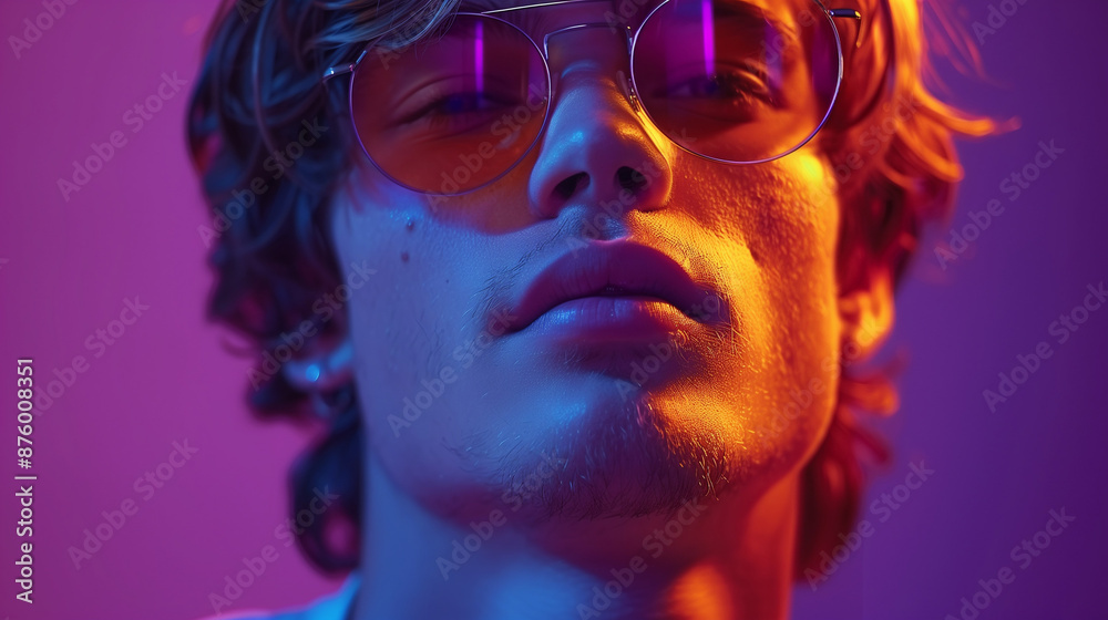 Man Wearing Sunglasses Under Neon Lights Man Wearing Sunglasses Under Neon Lights