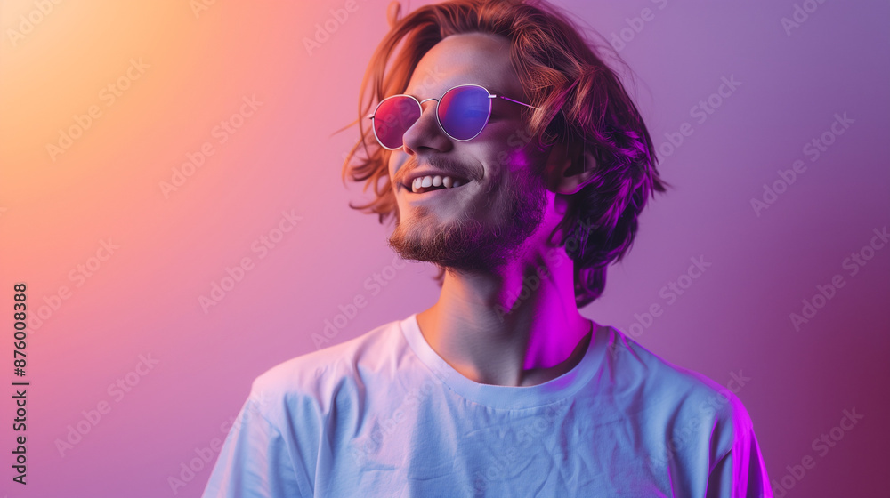 Man Smiling in Neon Light