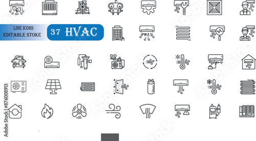 Set of 37 outline icons related to hvac.