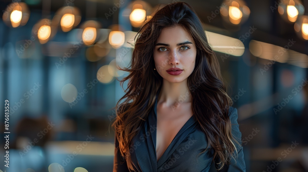 A woman with long dark hair posing in a black dress, AI A woman with long dark hair posing in a black dress, AI