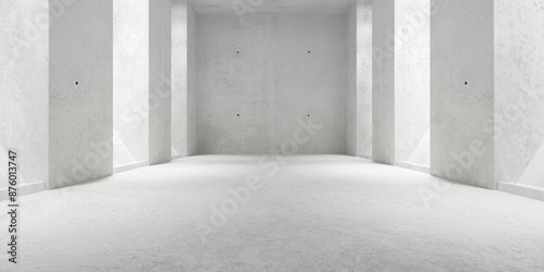 Fototapeta Naklejka Na Ścianę i Meble -  Abstract empty, modern concrete room with light shafts on the side walls and rough floor - industrial interior background template