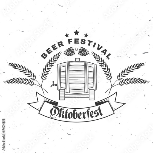 Oktoberfest logo or badge design. Vector. Beer barrel with malt and barley ear.