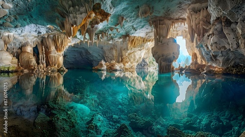 A karst cave with bizarre stalactites picture