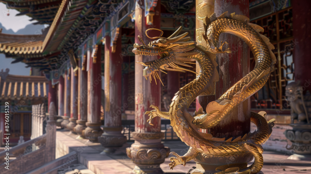 Fototapeta premium chinese dragon statue in an ancient temple