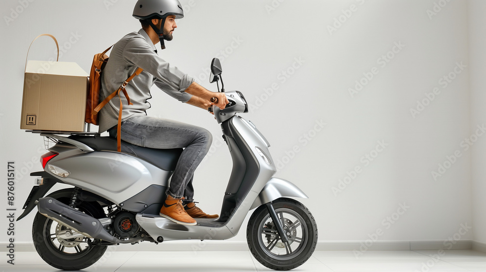 Man Riding Silver Scooter With Delivery Box