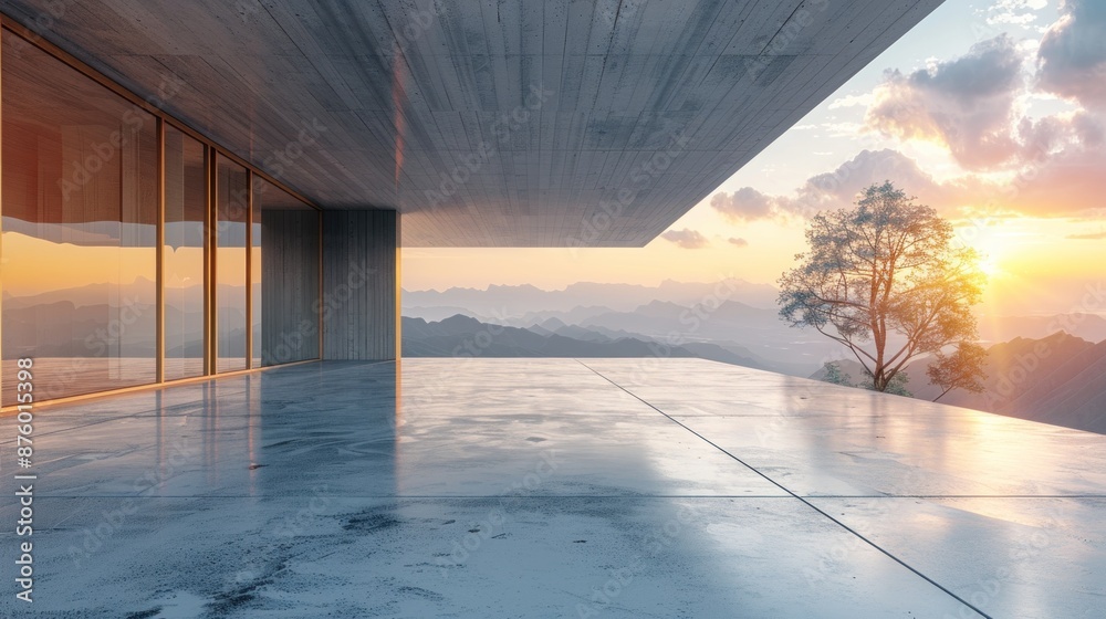 Modern Concrete Terrace with Mountain View Modern Concrete Terrace with Mountain View