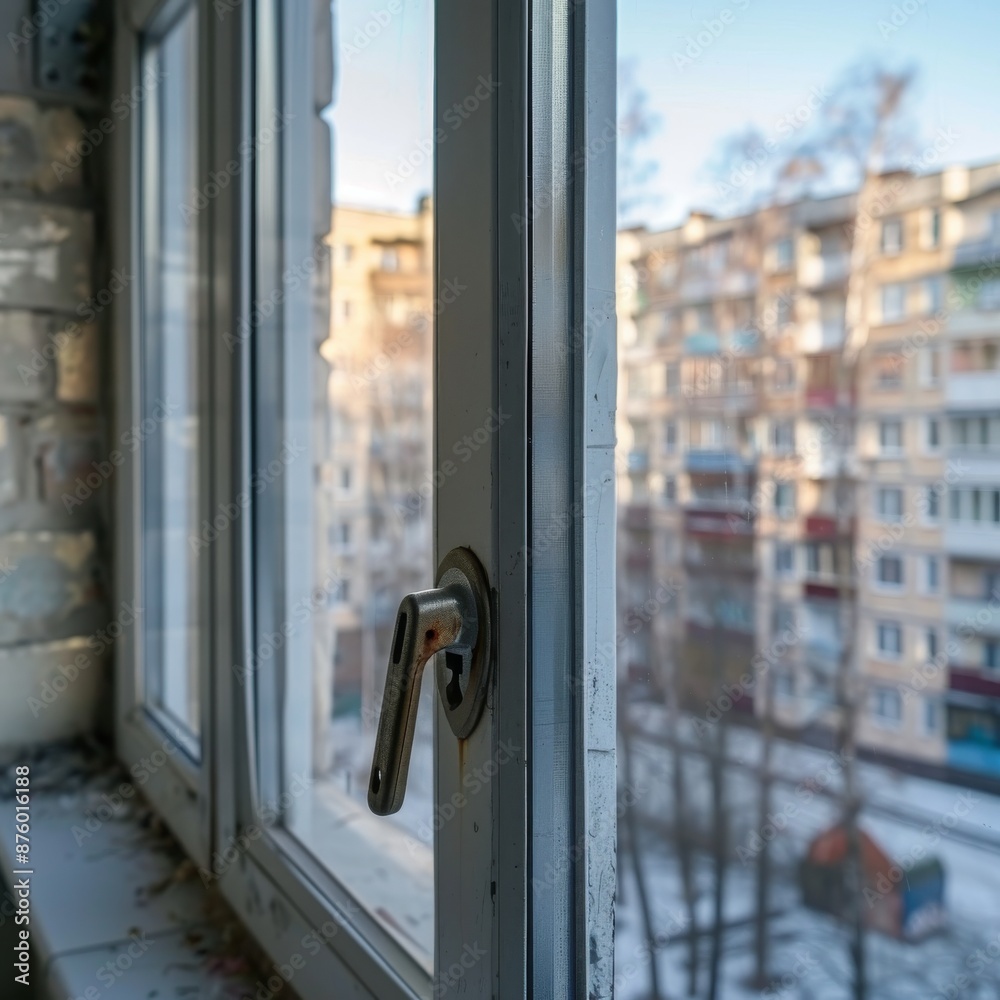 Handle with a lock on window, child protecting from falling out of windows, window handle Handle with a lock on window, child protecting from falling out of windows, window handle