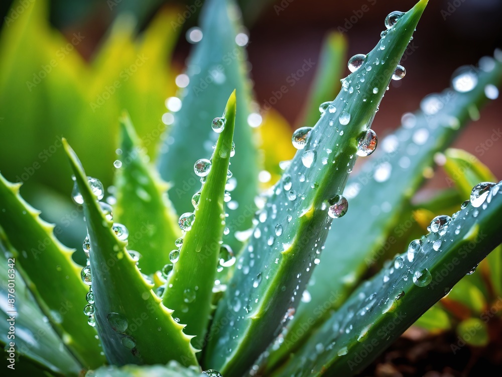 Close-up of dew-covered aloe vera plant leaves Close-up of dew-covered aloe vera plant leaves