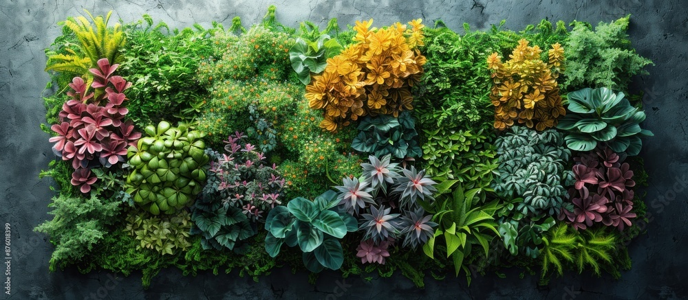 Fototapeta premium A Lush Vertical Garden with Varied Foliage