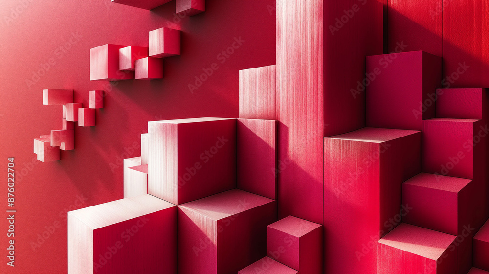 Fototapeta premium Red Cube Abstract Art Installation On Wall