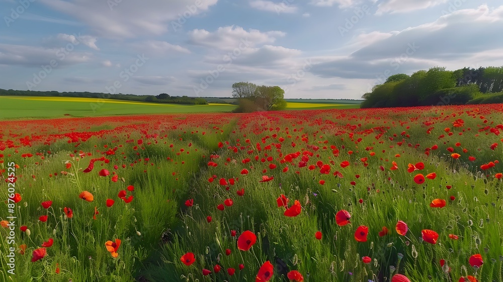 Obraz premium A field of red poppies in spring picture