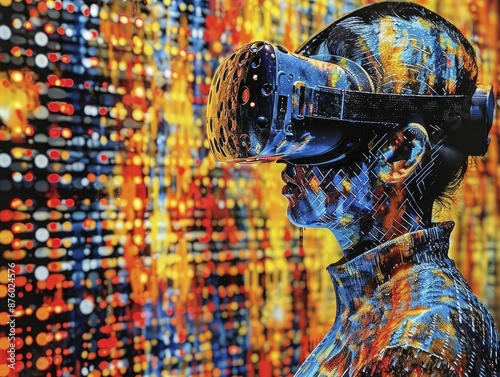 Transmission hologram featuring virtual reality interfaces, set in contemporary minimalism for VR device demonstrations.