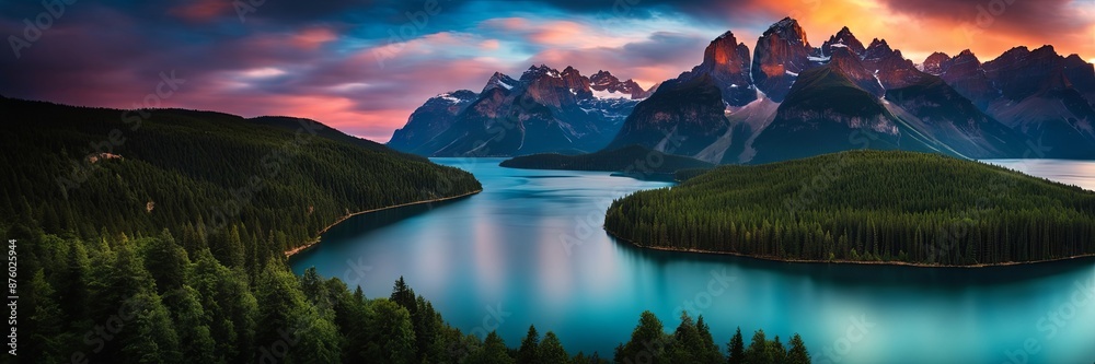 Fototapeta premium A beautiful mountain range with a lake in the middle