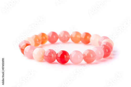 Handmade beaded Quartz gemstone bracelet isolated on white background.
Energy crystals, healing stone jewelry. Handmade accessories. Birthstones. 
