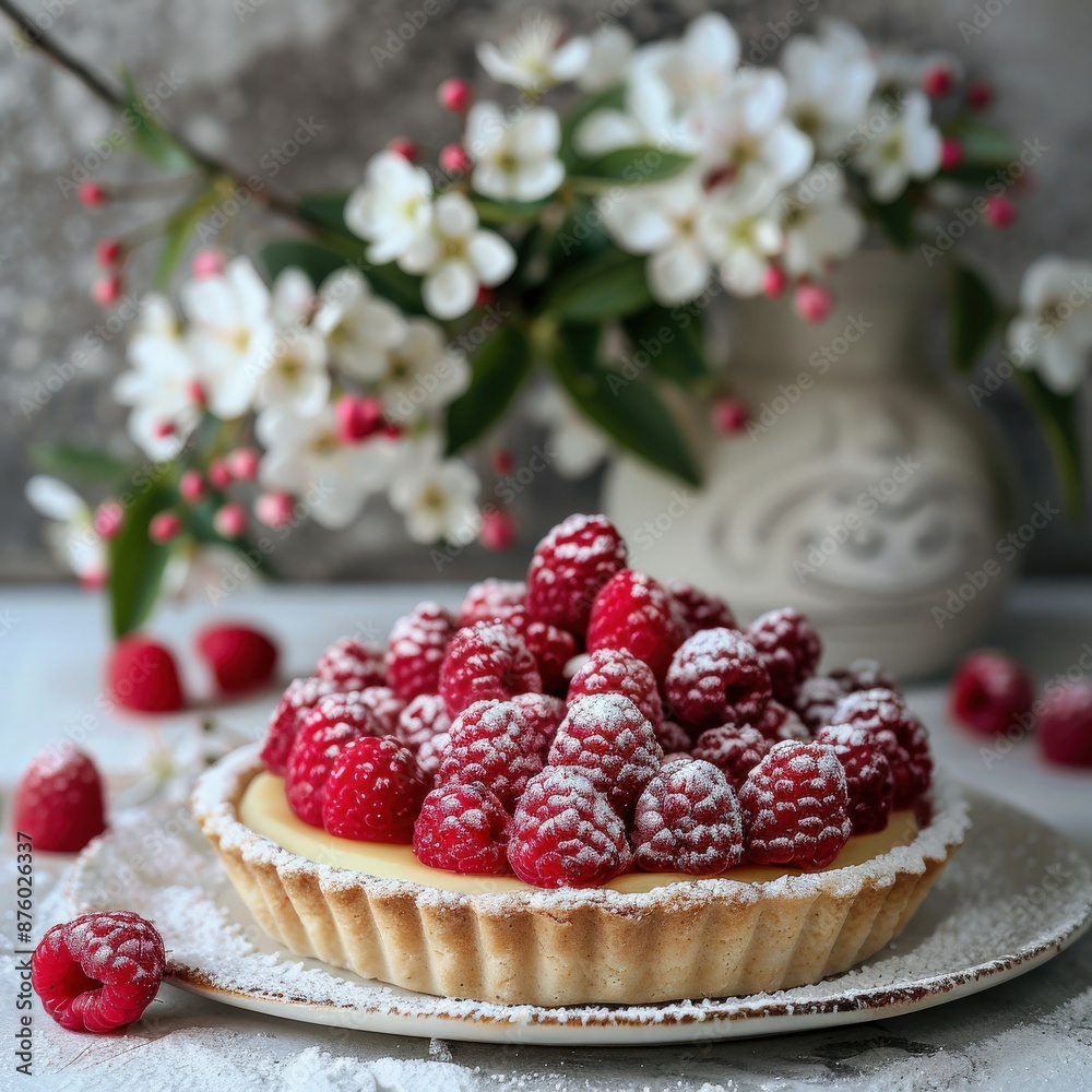 Spring Raspberry Tartlet With Powdered Sugar Spring Raspberry Tartlet With Powdered Sugar