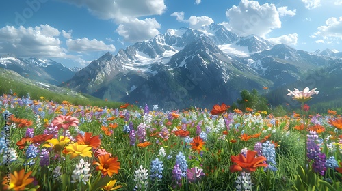 Fototapeta Naklejka Na Ścianę i Meble -  meadow with flowers and mountains