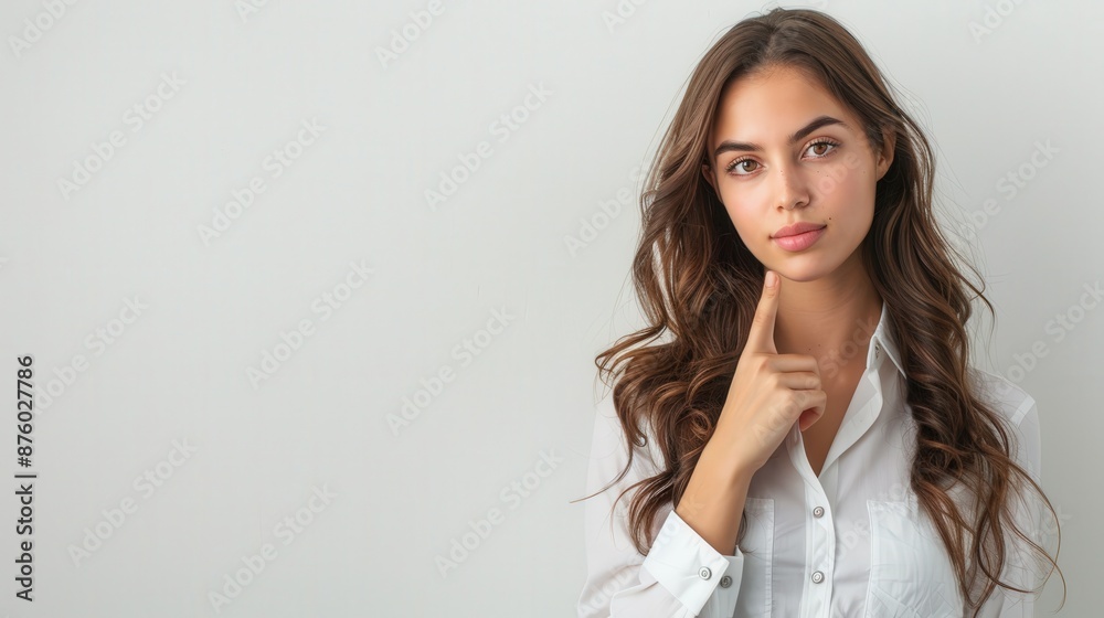 Woman Thinking Against White Background Woman Thinking Against White Background