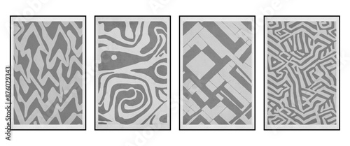 Set of 4 Abstract illustration in vintage style. For use in graphics, for wall decor. .