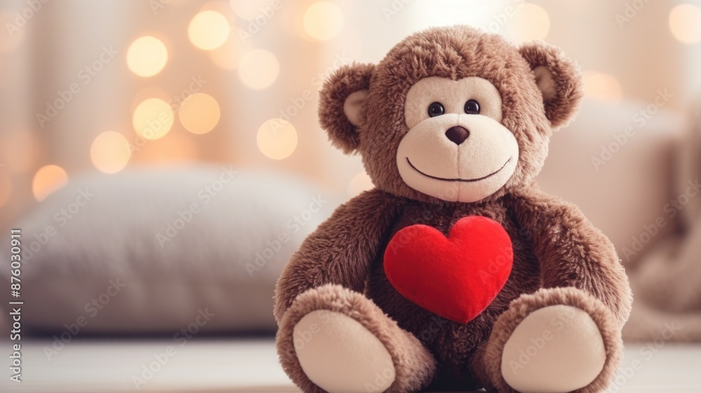 Cute monkey toy with red heart, Valentine's day. Cute monkey toy with red heart, Valentine's day.
