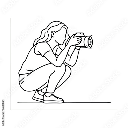 A photographer woman line art illustration