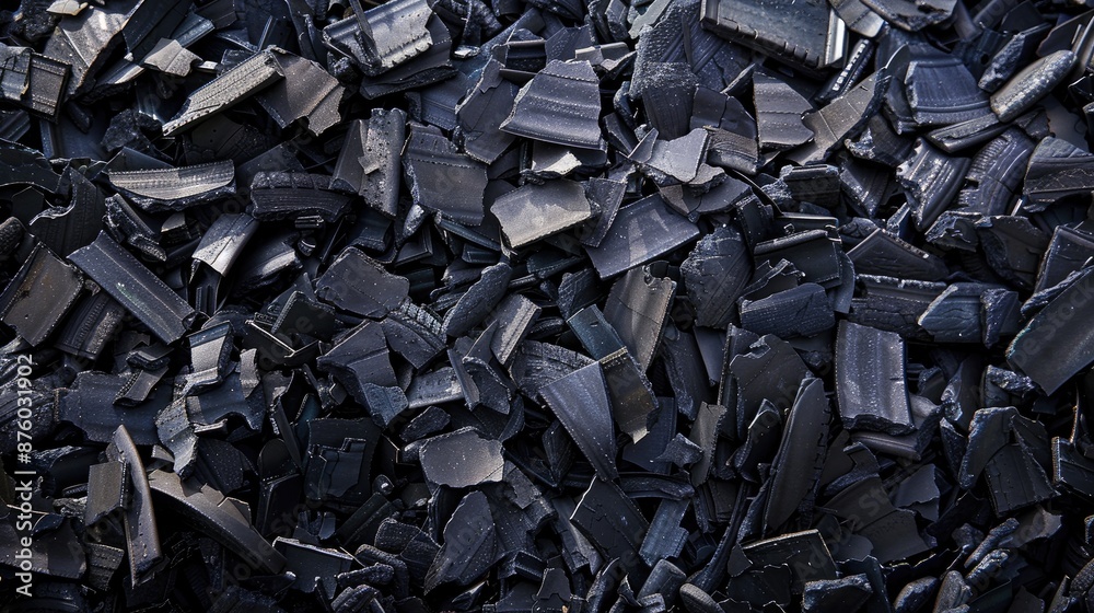 A substantial quantity of shredded tire fragments A substantial quantity of shredded tire fragments