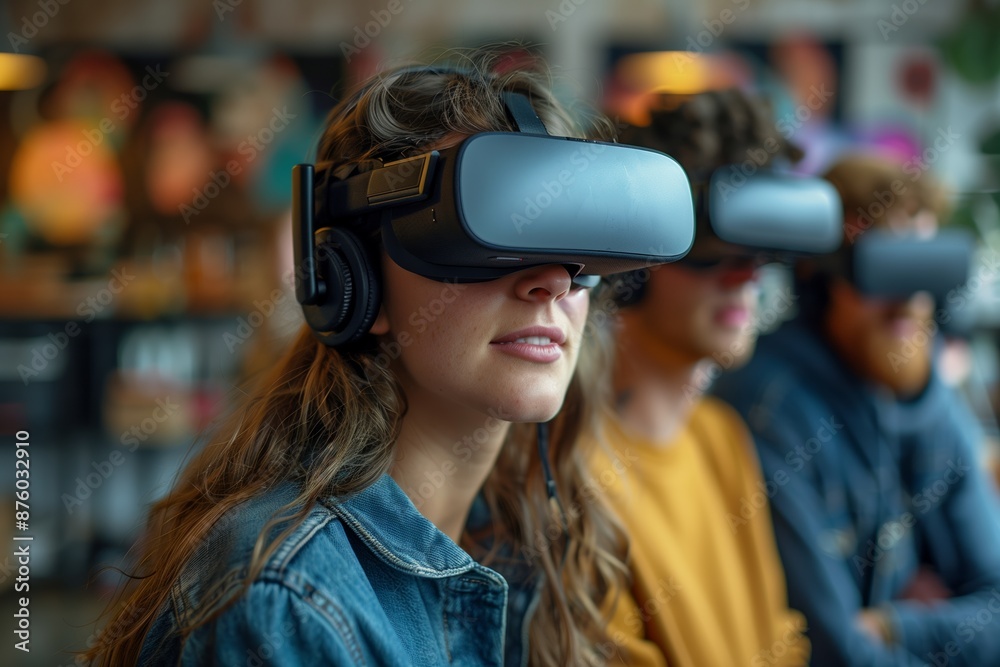 Colleagues using VR technology in modern office Colleagues using VR technology in modern office