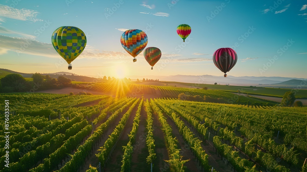 Obraz premium Balloons over vineyards where balloons float above picture
