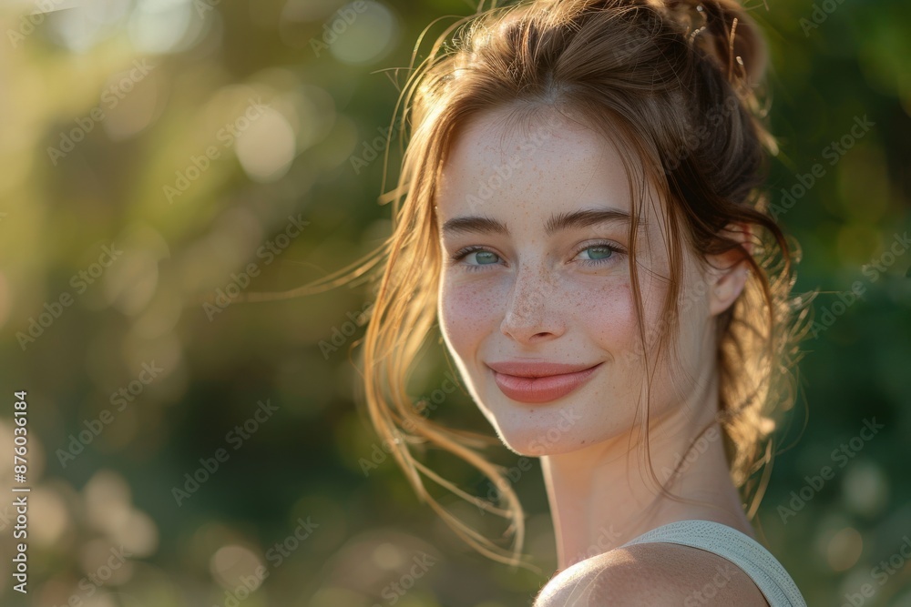 Woman Smiling in a Green Garden Woman Smiling in a Green Garden