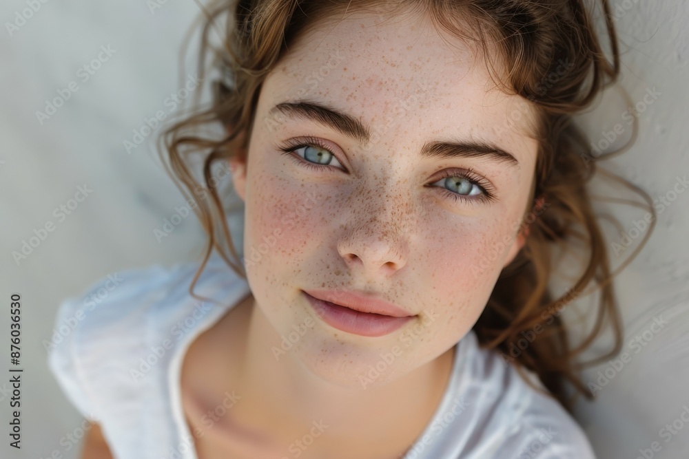 Naklejka premium Young Woman With Freckles Looking Up