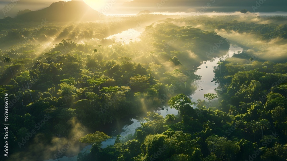 Naklejka premium A jungle with dense vegetation and dense picture