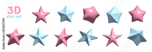 3d stars blue and jelly pink pastel