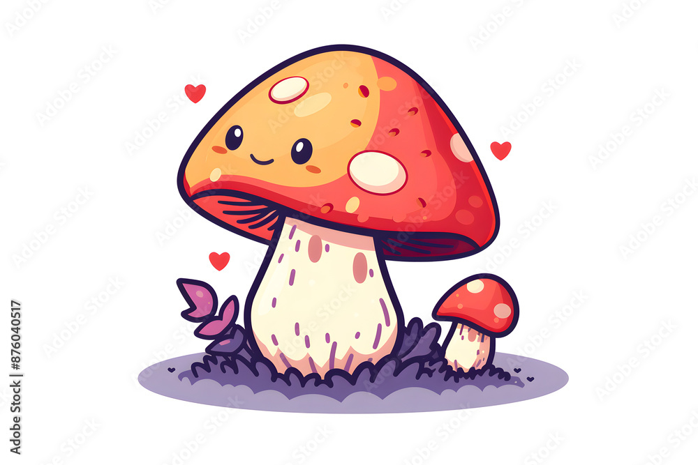 Flat logo illustration of a cute mushroom, isolated on plain, simple background. Generative AI Flat logo illustration of a cute mushroom, isolated on plain, simple background. Generative AI