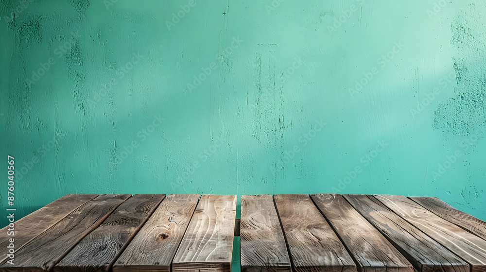 Fototapeta premium wooden table top on green wall background canon dslr look