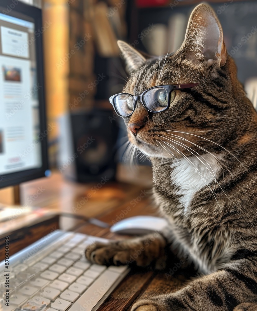 Tabby Cat Working On Computer Tabby Cat Working On Computer