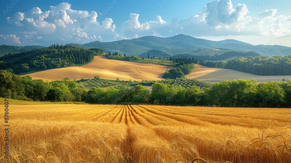 Fototapeta premium Tuscan Landscape with Rolling Hills and Golden Field