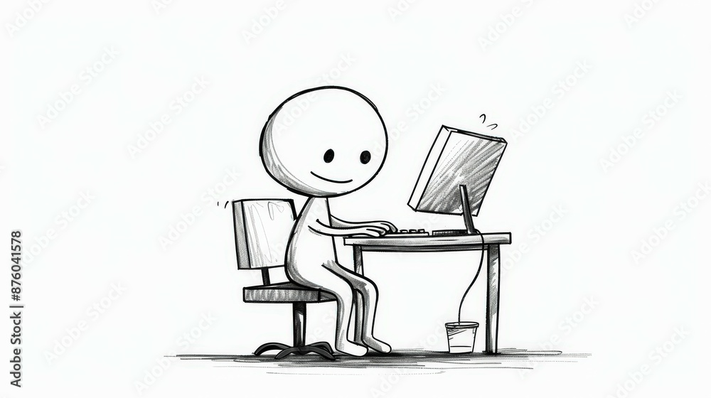 Fototapeta premium Stick Figure Working On Computer