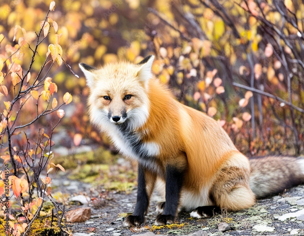 Red fox (Vulpes vulpes) in autumn tundra, portrait, Dempster Highway, Yukon Territory, Canada, North America Red fox (Vulpes vulpes) in autumn tundra, portrait, Dempster Highway, Yukon Territory, Canada, North America
