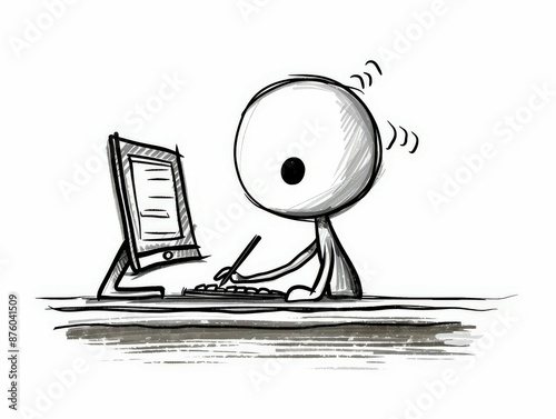 Stick Figure Working on Computer
