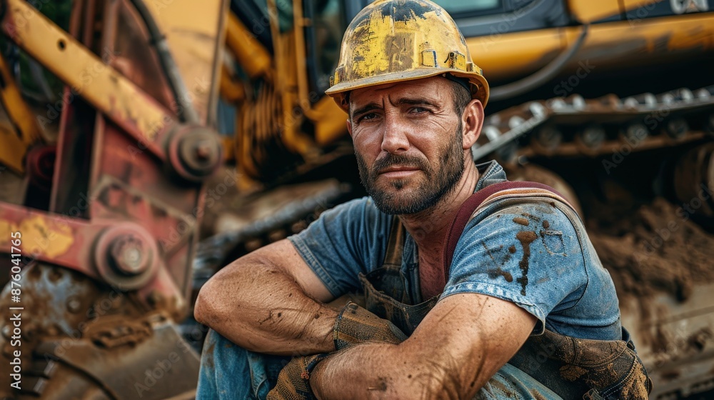 Construction Worker Posing With Excavator Construction Worker Posing With Excavator
