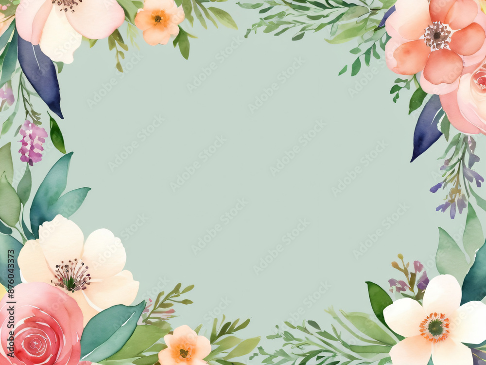 Fototapeta premium A blank wedding invitation adorned with a watercolor floral frame