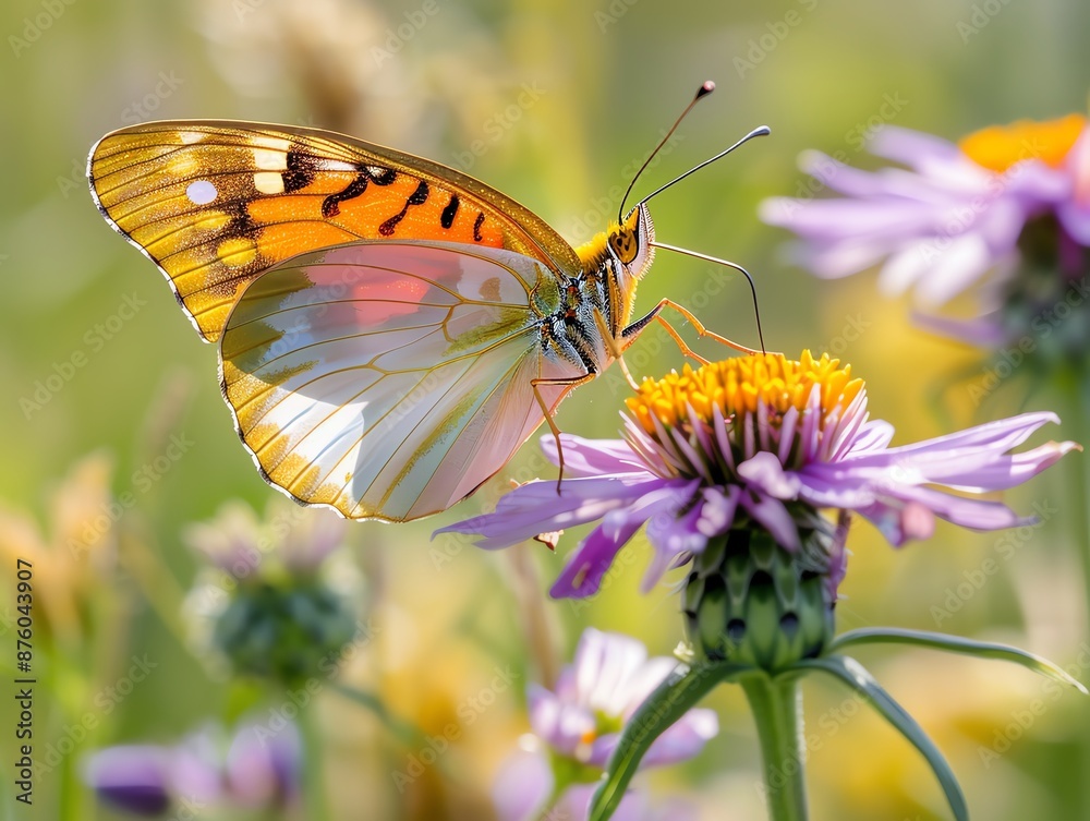 Stunning shot of a gulf fritillary butterfly on a purple coneflower, with sunlight highlighting the vibrant colors Stunning shot of a gulf fritillary butterfly on a purple coneflower, with sunlight highlighting the vibrant colors