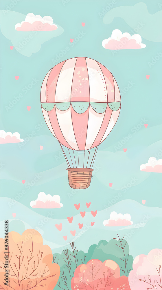 Obraz premium Cute hot air balloon illustration | High Quality | Wallpaper 