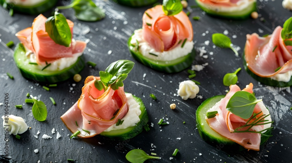 Canapes with ham and cucumber Canapes with ham and cucumber