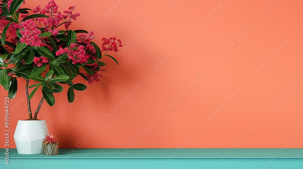 3D geometric podium mockup with bright colors and natural tree leaves and flower elements, ideal for presentations requiring fresh and visually appealing visuals Clean and Clear Color, Realistic 3D geometric podium mockup with bright colors and natural tree leaves and flower elements, ideal for presentations requiring fresh and visually appealing visuals Clean and Clear Color, Realistic