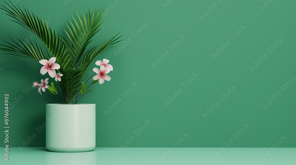3D geometric podium mockup with bright colors and natural tree leaves and flower elements, ideal for presentations requiring fresh and visually appealing visuals Clean and Clear Color, Realistic 3D geometric podium mockup with bright colors and natural tree leaves and flower elements, ideal for presentations requiring fresh and visually appealing visuals Clean and Clear Color, Realistic