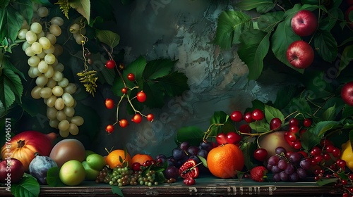 harvest festival, thanks giving, with fresh fruit, vegetables and delicious turkey