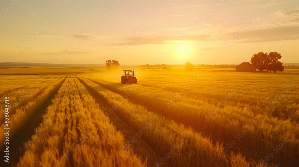Fototapeta premium A tractor in a wheat field against img