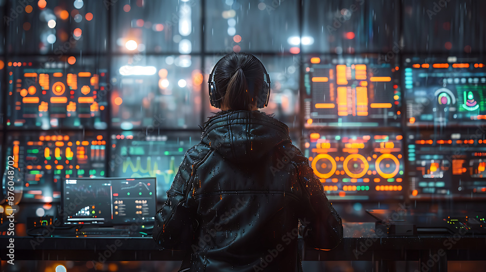 Cyberpunk Programmer Coding Data Visualization