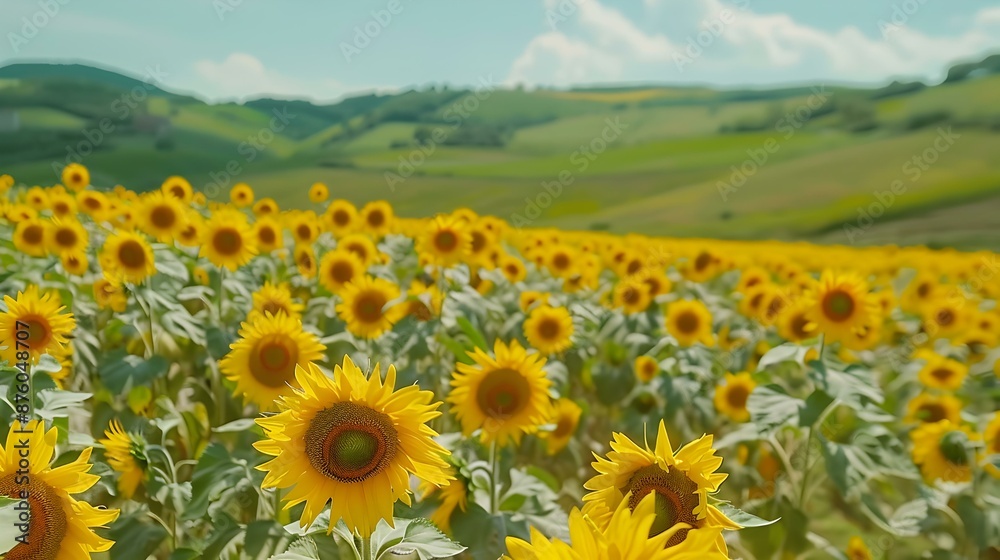 Obraz premium A field of sunflowers in summer image