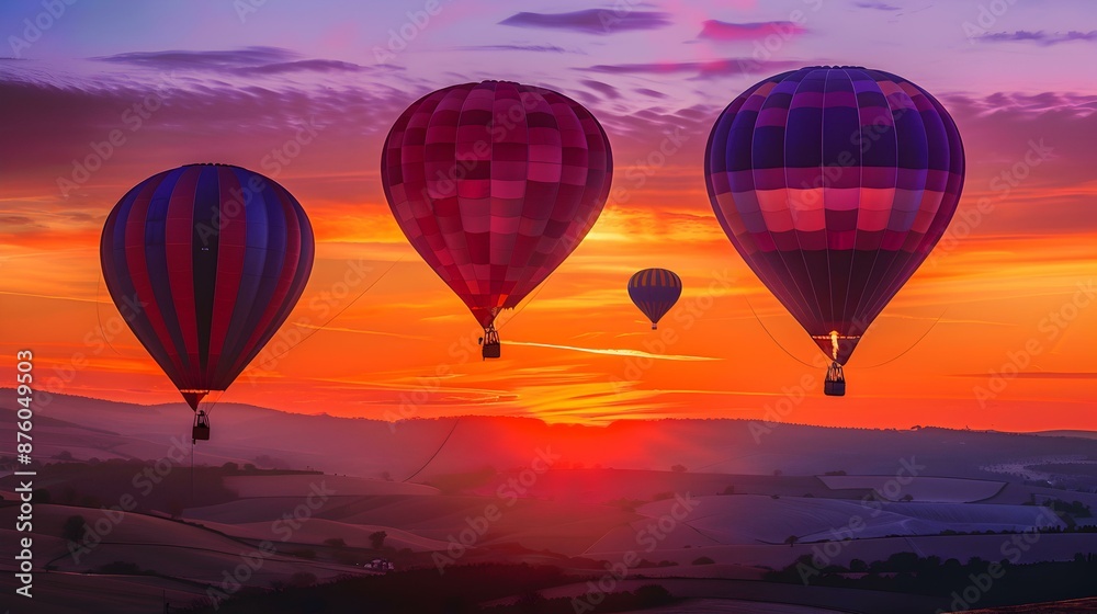 Obraz premium Hot air balloons against a sunset background image